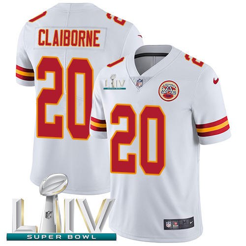 Kansas City Chiefs Nike #20 Morris Claiborne White Super Bowl LIV 2020 Youth Stitched NFL Vapor Untouchable Limited Jersey
